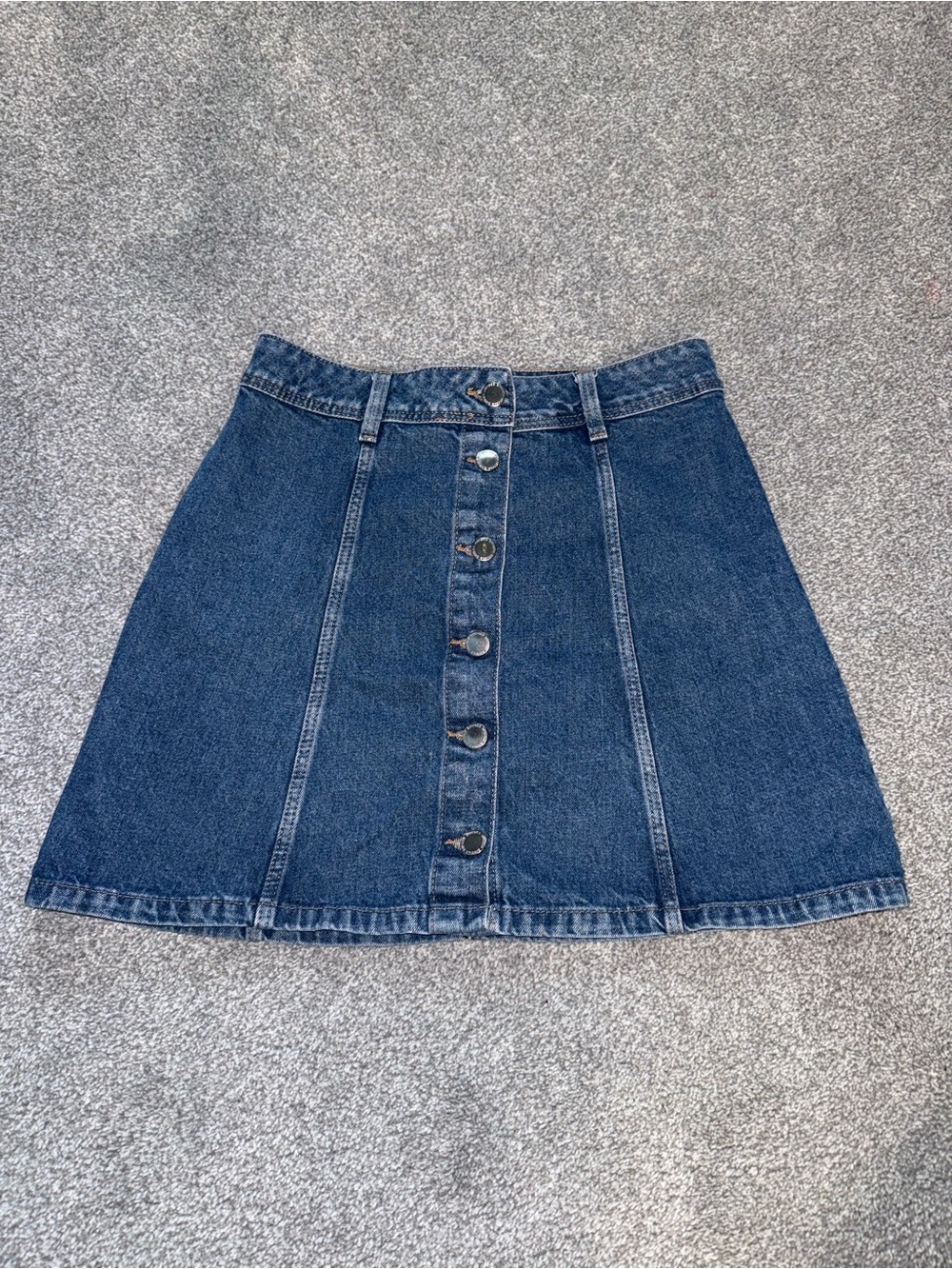 Divided Dark Blue Button-Front A-Line Denim Mini Skirt